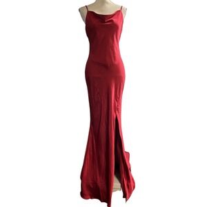 True Decadence Maxi Slip Dress Red Satin Gown Size 10 Cowl Neck High‎ Slit Event